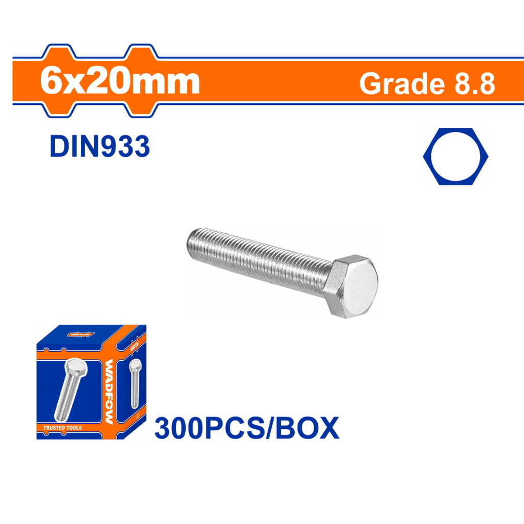 Wadfow 300-Piece Zinc-Plated Hex Bolt Set M6 x 20mm - WXSP514A
