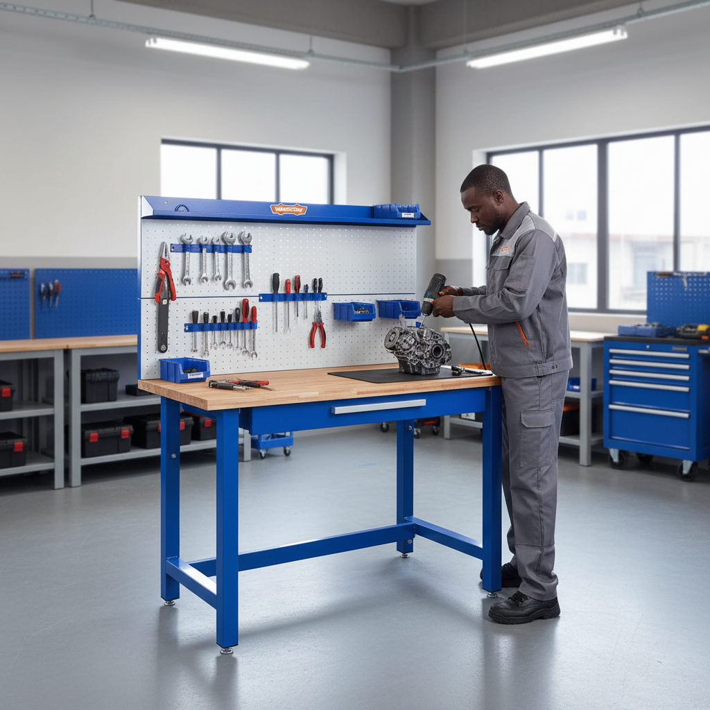 Wadfow Steel Workshop Workbench with Wooden Worktop, Drawer & Tool Panel 1220 x 510 x 1762mm - WCS5A03