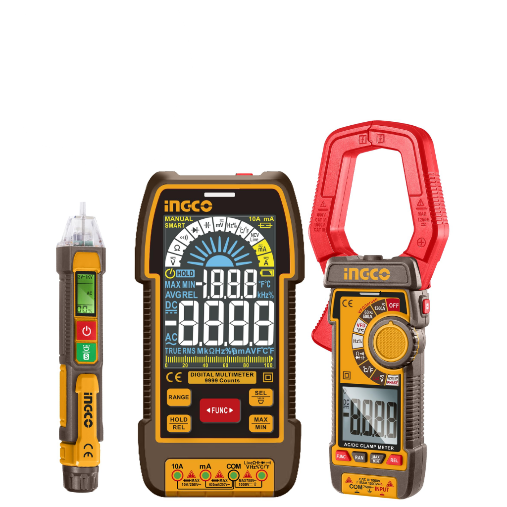Ingco 3-Piece Electrical Test Kit with Digital Multimeter, AC/DC Clamp Meter & Voltage Detector - COS24069