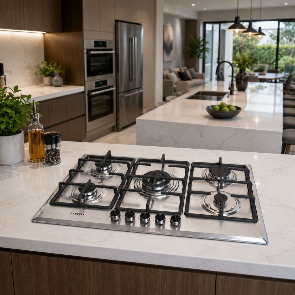 Luxell 90cm 5-Burner Stainless Steel Gas Hob with Wok Support - M9-50BTF