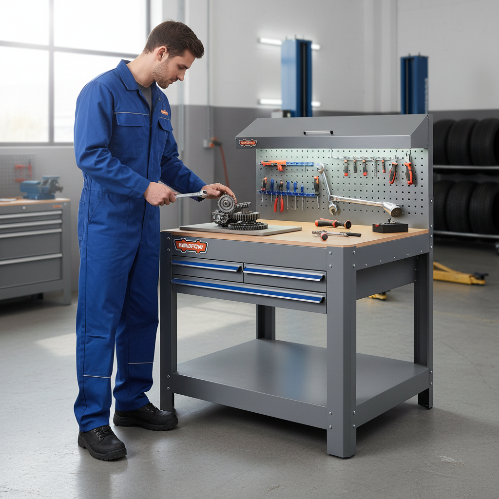 Wadfow Heavy-Duty Work Bench with 3 Drawers, Steel Frame & Pegboard - WCS5A05