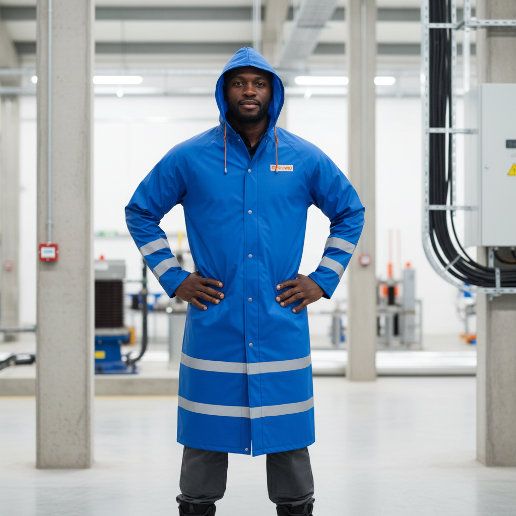 Wadfow Size L Reflective Waterproof PVC Raincoat - WRC400L