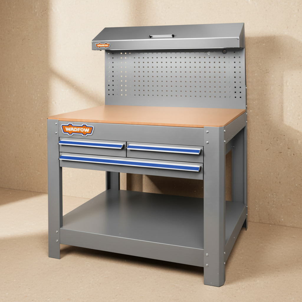 Wadfow Heavy-Duty Work Bench with 3 Drawers, Steel Frame & Pegboard - WCS5A05