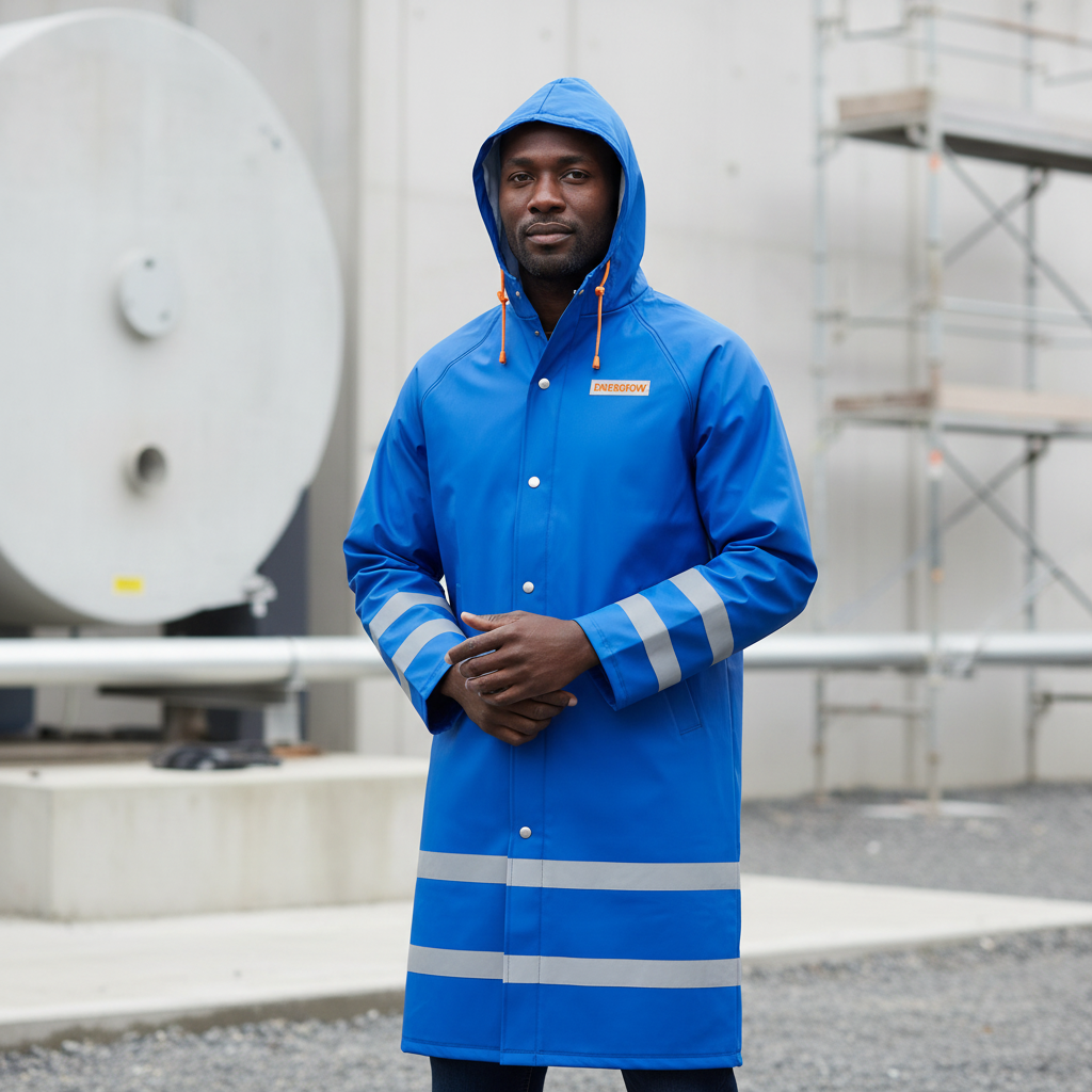 Wadfow Size L Reflective Waterproof PVC Raincoat - WRC400L