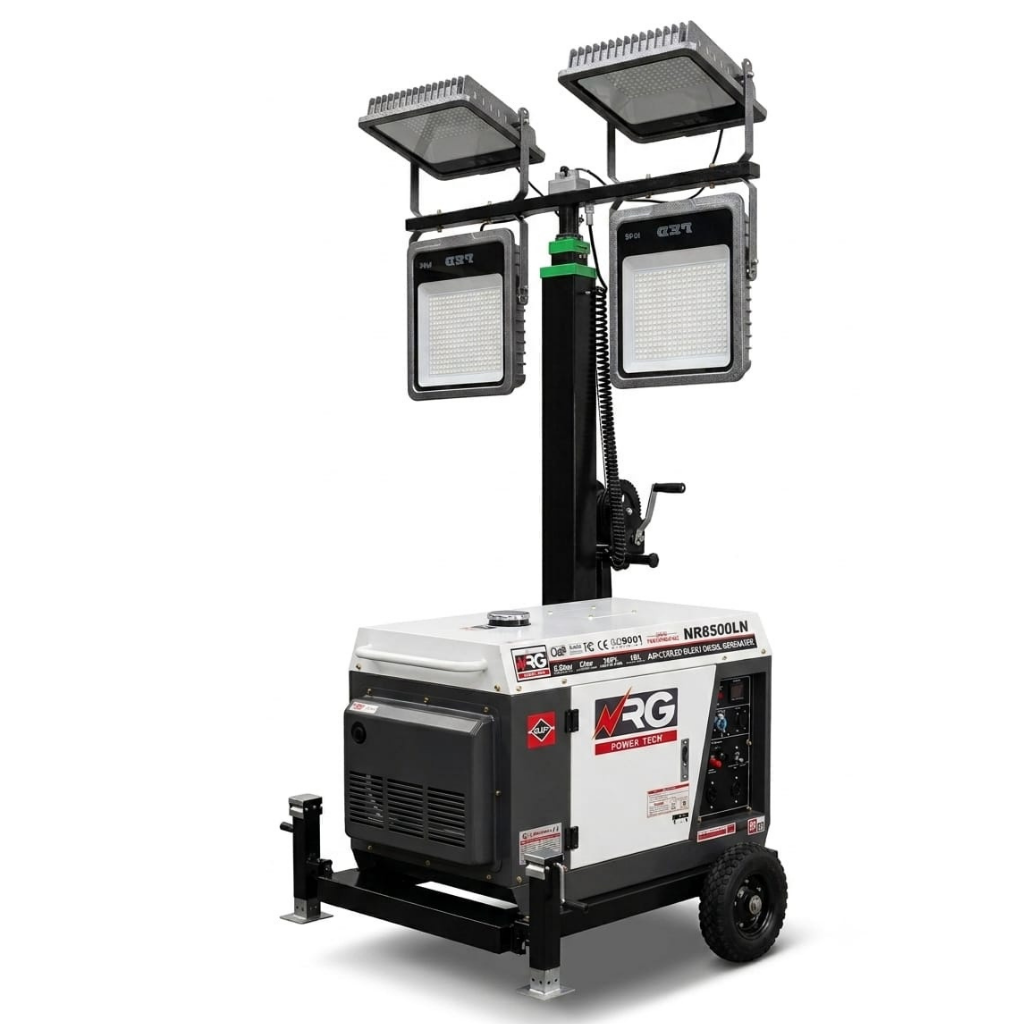 NRG 5.5kW Diesel Generator Tower Light with 4 × 400W Lights, 6m Manual Mast & 16L Tank - NR188FE