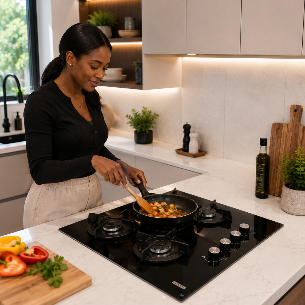 Luxell 60cm 4-Burner Built-In Glass Gas Hob with Gas Safety & Auto Ignition - C6-40BF