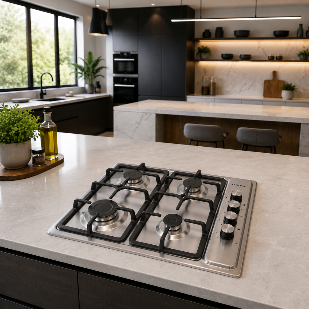 Luxell 60cm 4-Burner Stainless Steel Built-In Gas Hob with Gas Safety - LX-410BF