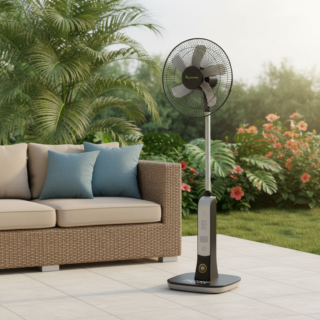 Psychoteq 18" Solar Breeze Rechargeable Solar Fan 30,000mAh with Bluetooth Speaker, Remote Control & 20W Solar Panel - Music Version
