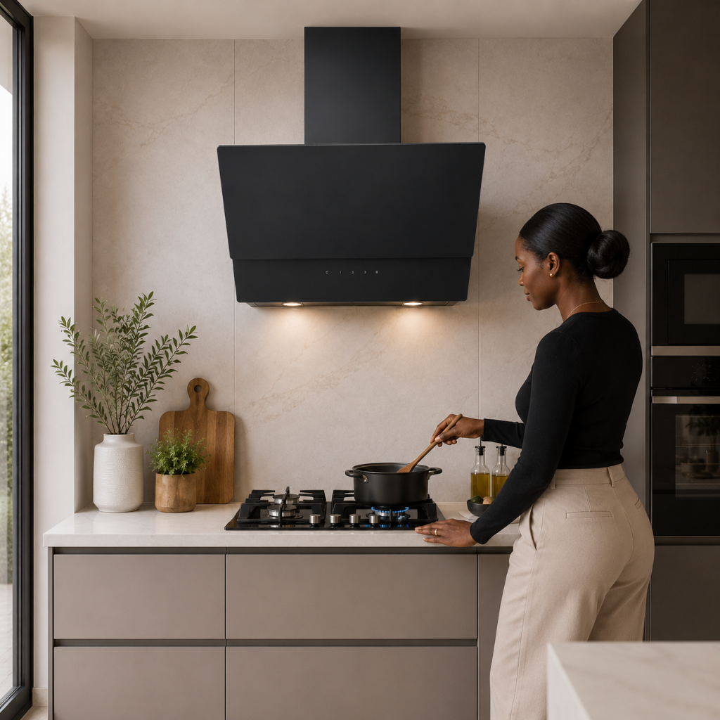 Luxell 60cm Angled Glass Cooker Hood with 650m³/h Extraction & Touch Control - DA6-835