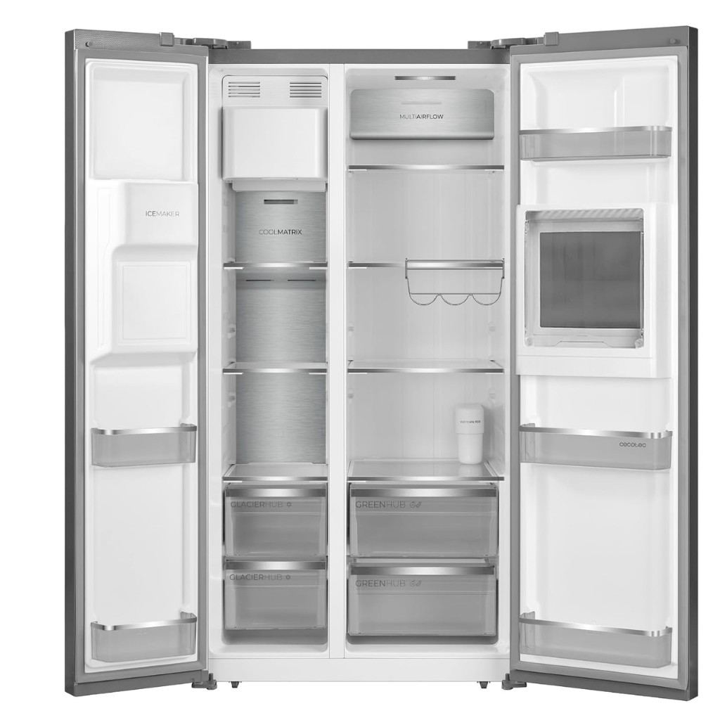 Cecotec Bolero CoolMarket Inox 556L Side-by-Side Refrigerator with Water Dispenser & Digital Screen - 109134