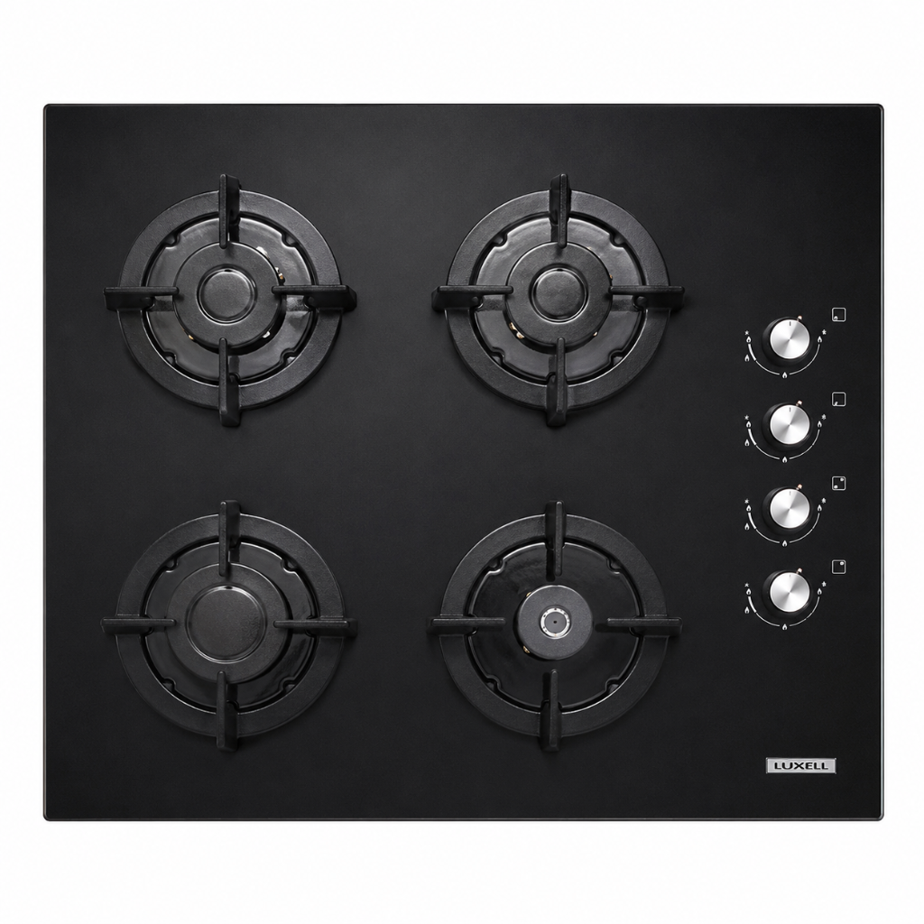 Luxell 60cm 4-Burner Built-In Glass Gas Hob with Gas Safety & Auto Ignition - C6-40BF