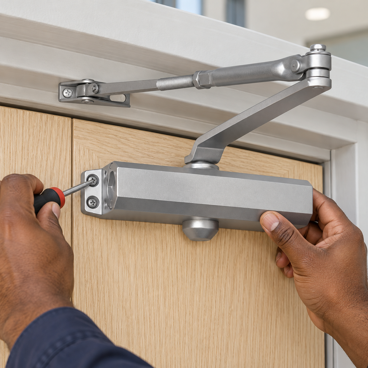 Irona Surface-Mounted Door Closer | Brown - White