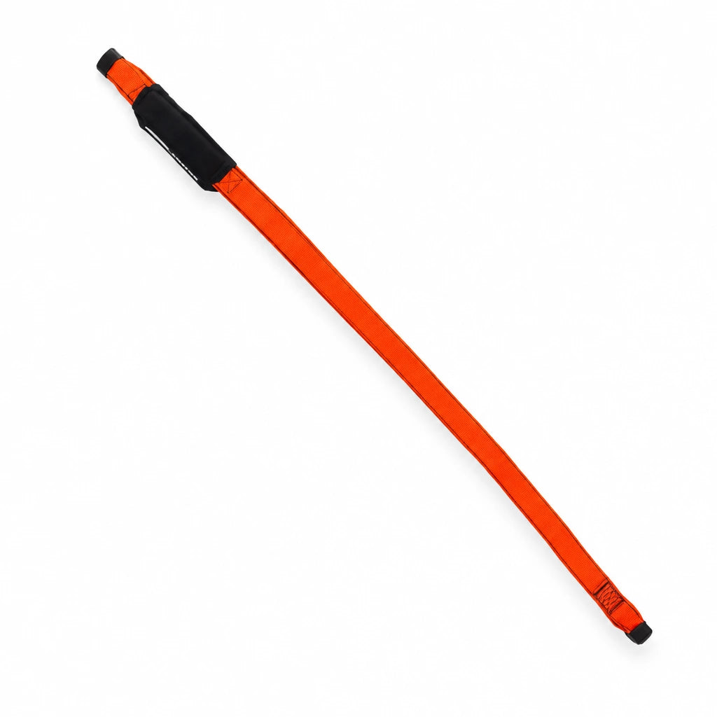 Climax CLI-31-A-2X30 orange single energy-absorbing fall-arrest lanyard with black protective sleeve and connectors at both ends on a white background