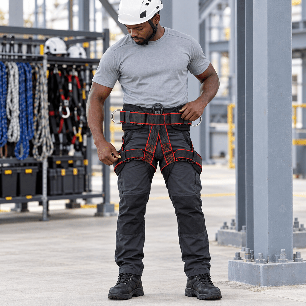 Black technician checking the harness before a technical installation