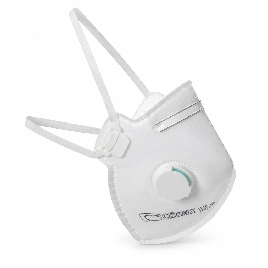 Climax CLI-1710-V-FFP1-NR white valved FFP1 disposable respirator mask on a white background