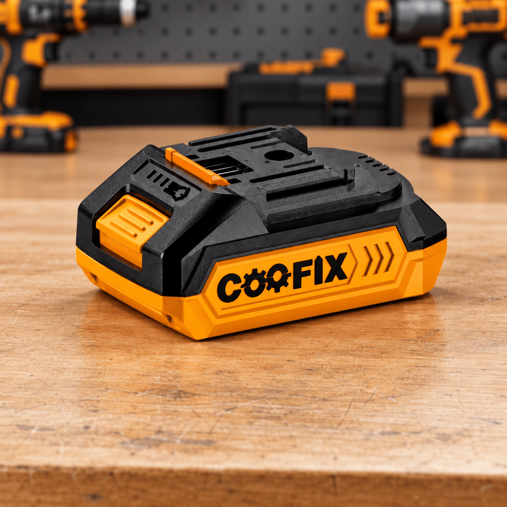 Coofix battery pack on a workbench