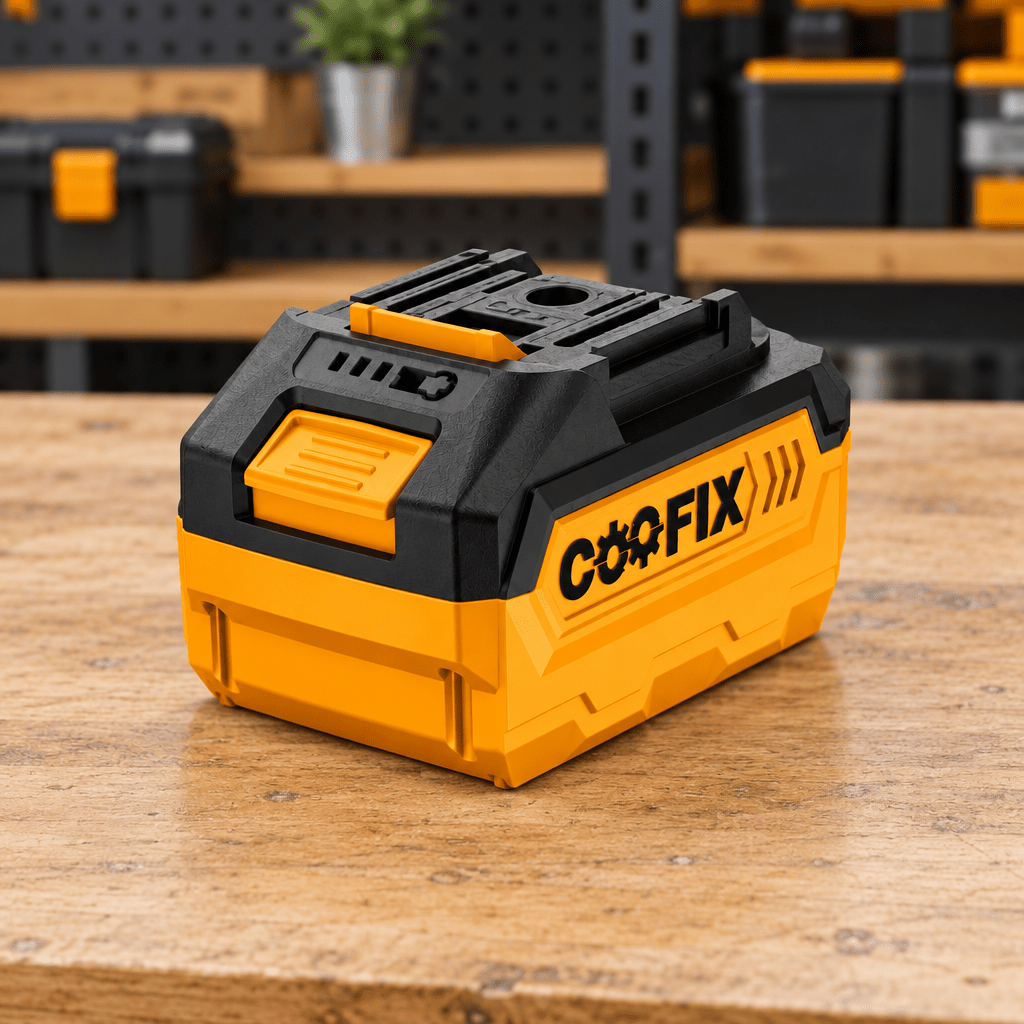 Coofix 4.0 Ah battery pack on a workbench
