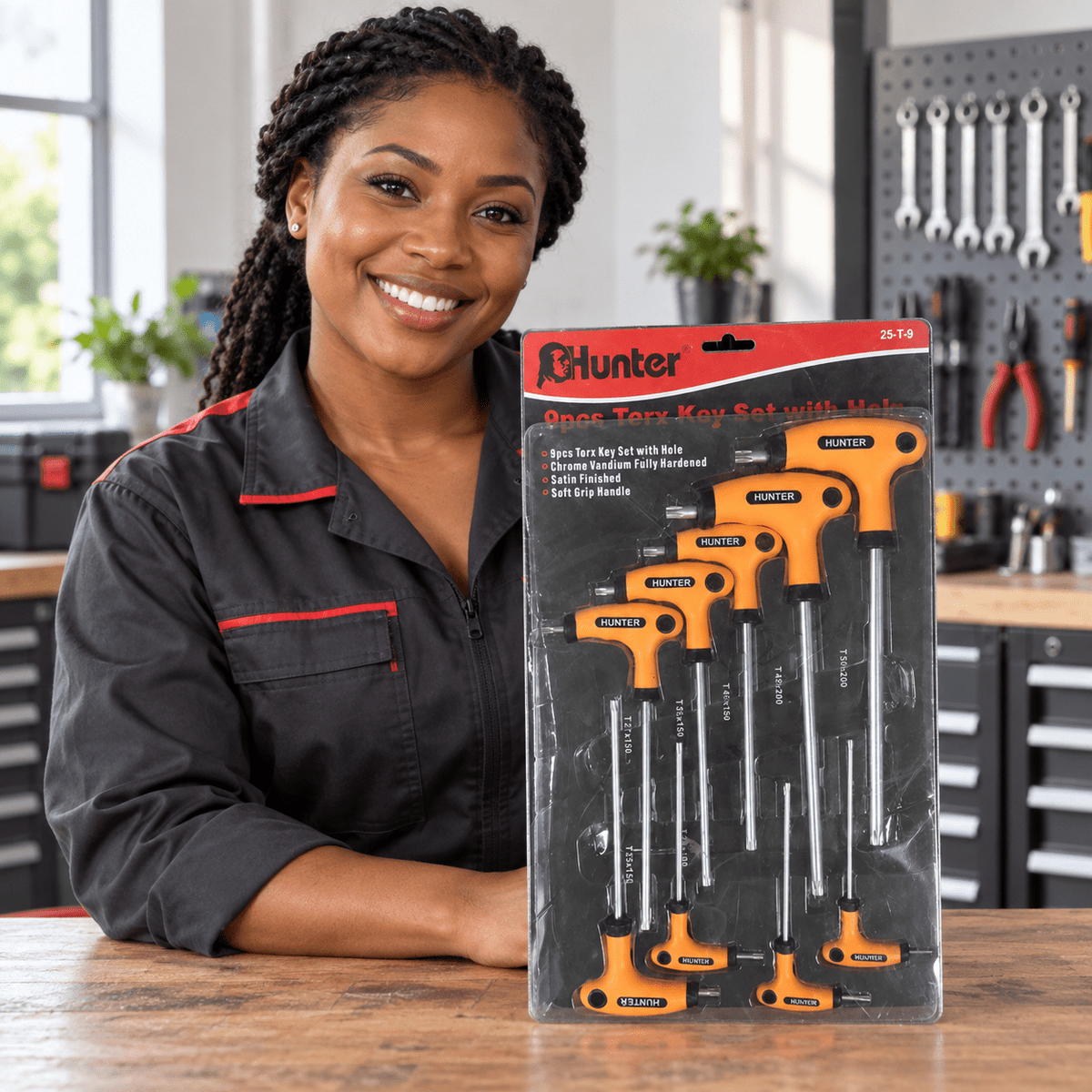 Supply Master Hunter 9-Piece Long Torx Key Set T10–T50 with Orange Handle Grip - TROX-HK9