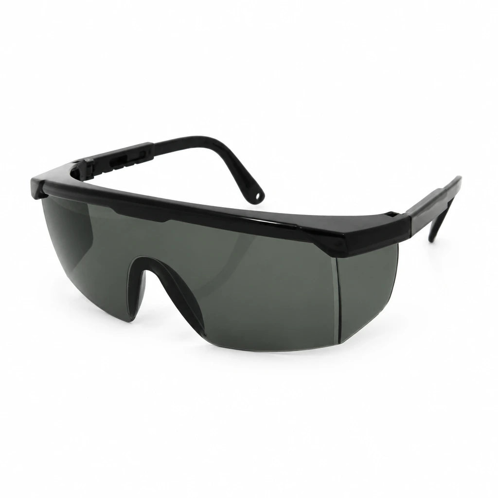 Irona IRO-200-G dark-lens wraparound safety goggles with black frame on a white background