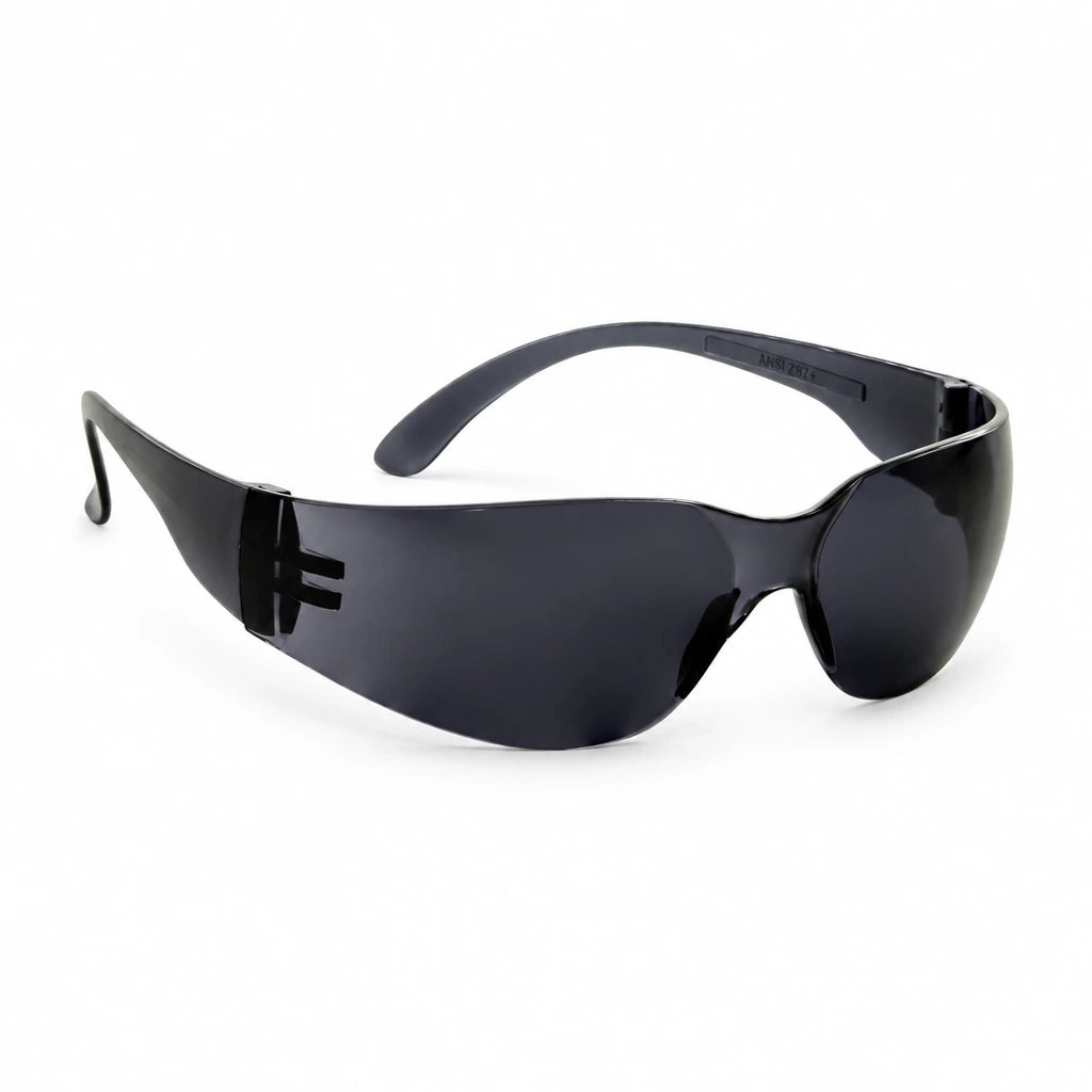 Irona IRO-210-G dark tinted wraparound safety goggles isolated on a white background.