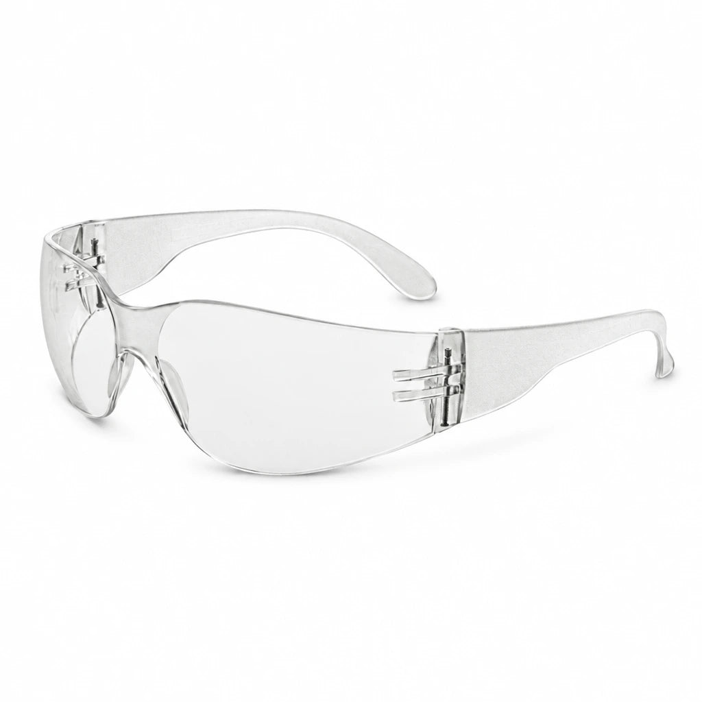 Irona IRO-210-C clear wraparound polycarbonate safety goggles on a white background.