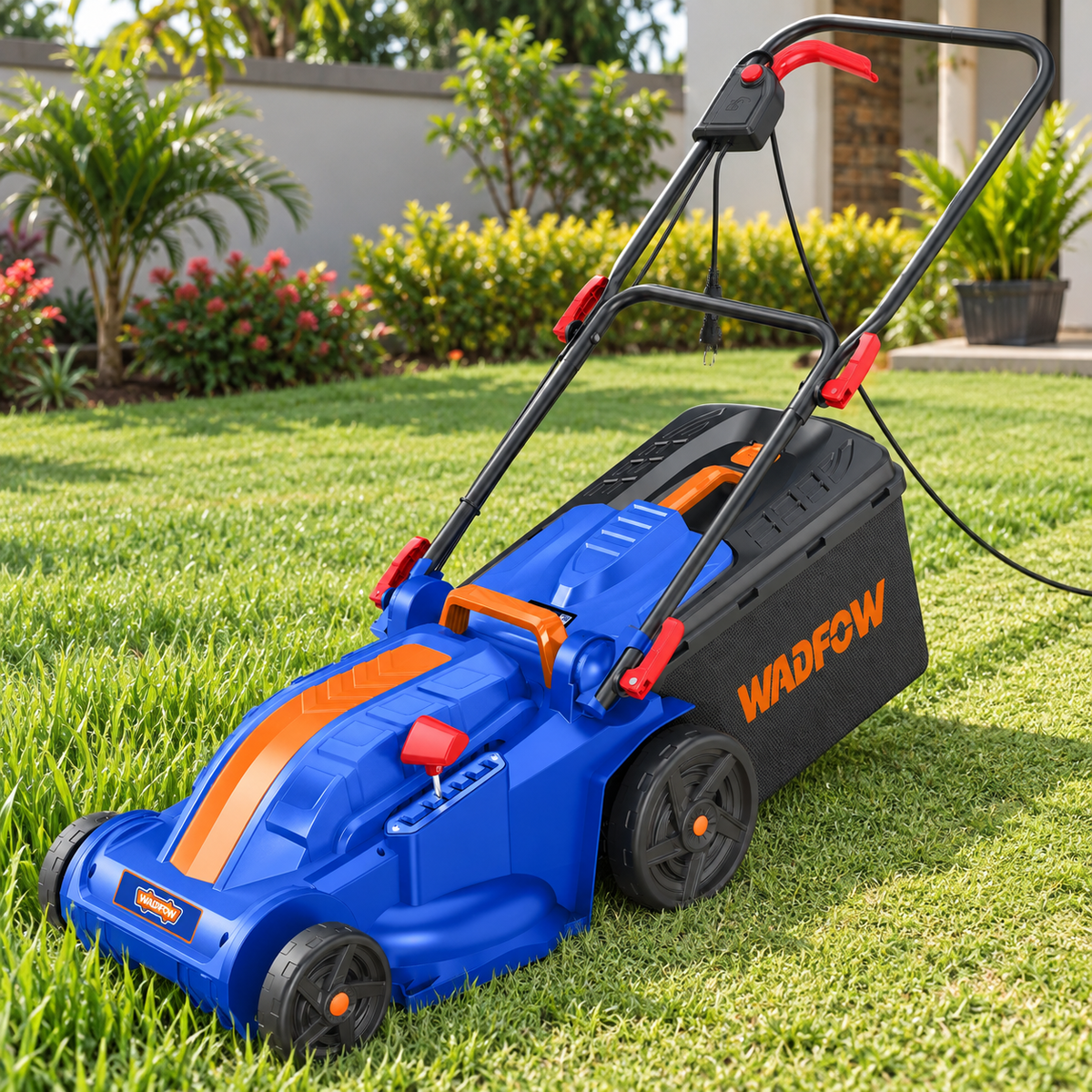Wadfow Electric Lawn Mower 1600W with Grass Bag & 380mm Cutting Width - WEN3805