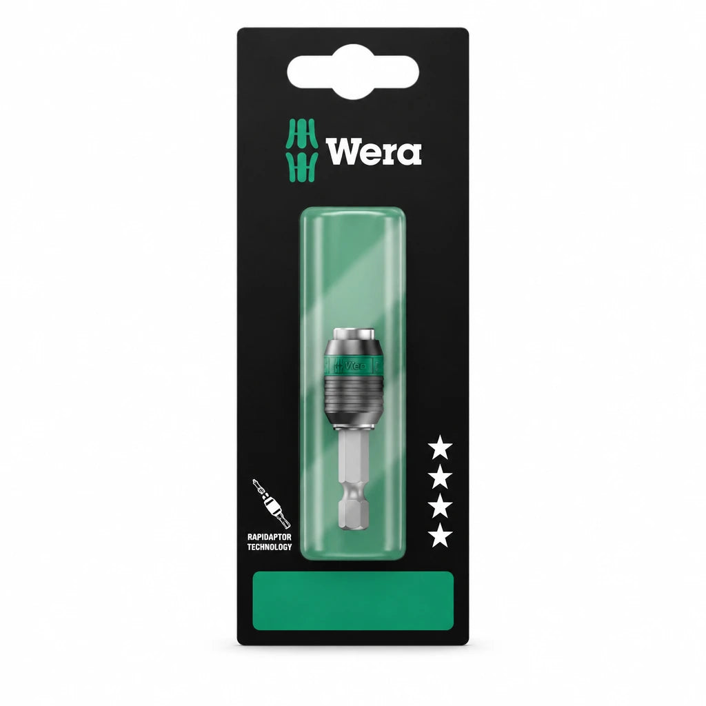 Wera Rapidaptor quick-release universal bit holder in branded retail blister packaging on a white background