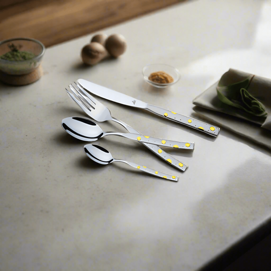 Arshia Kitchen Utensils Arshia Cutlery Set With Stand Gold & Silver 24 Pieces