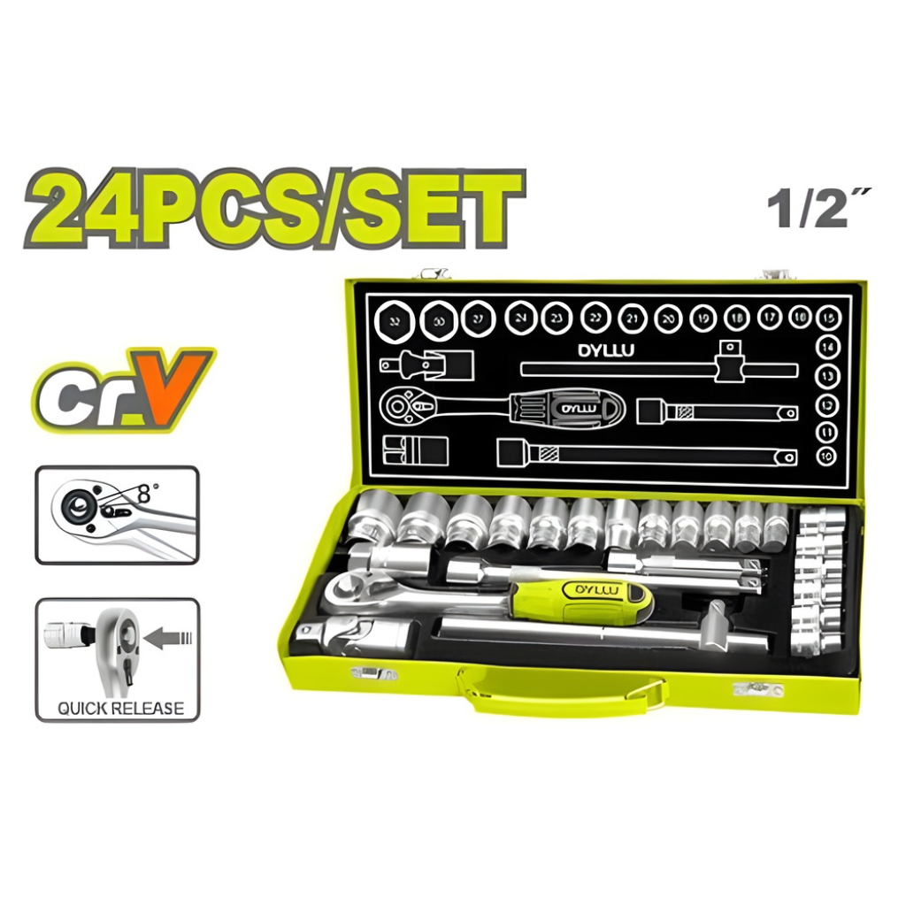 Dyllu 24-Piece 1/2" Drive Socket Set - DTST2L24