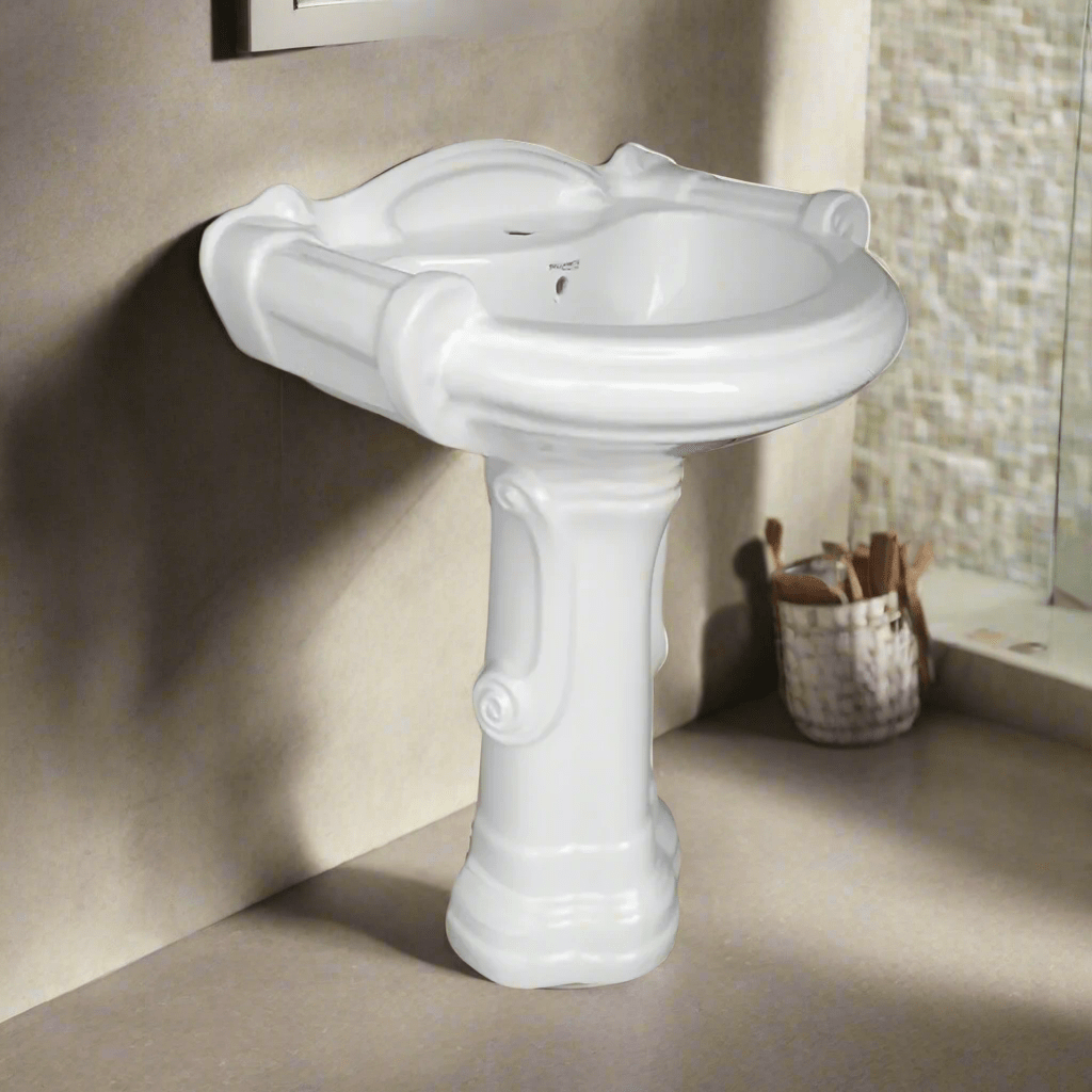 Belmonte Bathroom Sink Belmonte White Ceramic U Shape Pedestal Wash Basin Sterling 25x18"