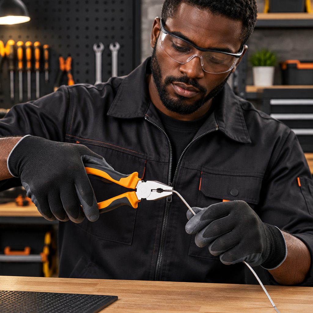 Black professional technician using Coofix combination pliers