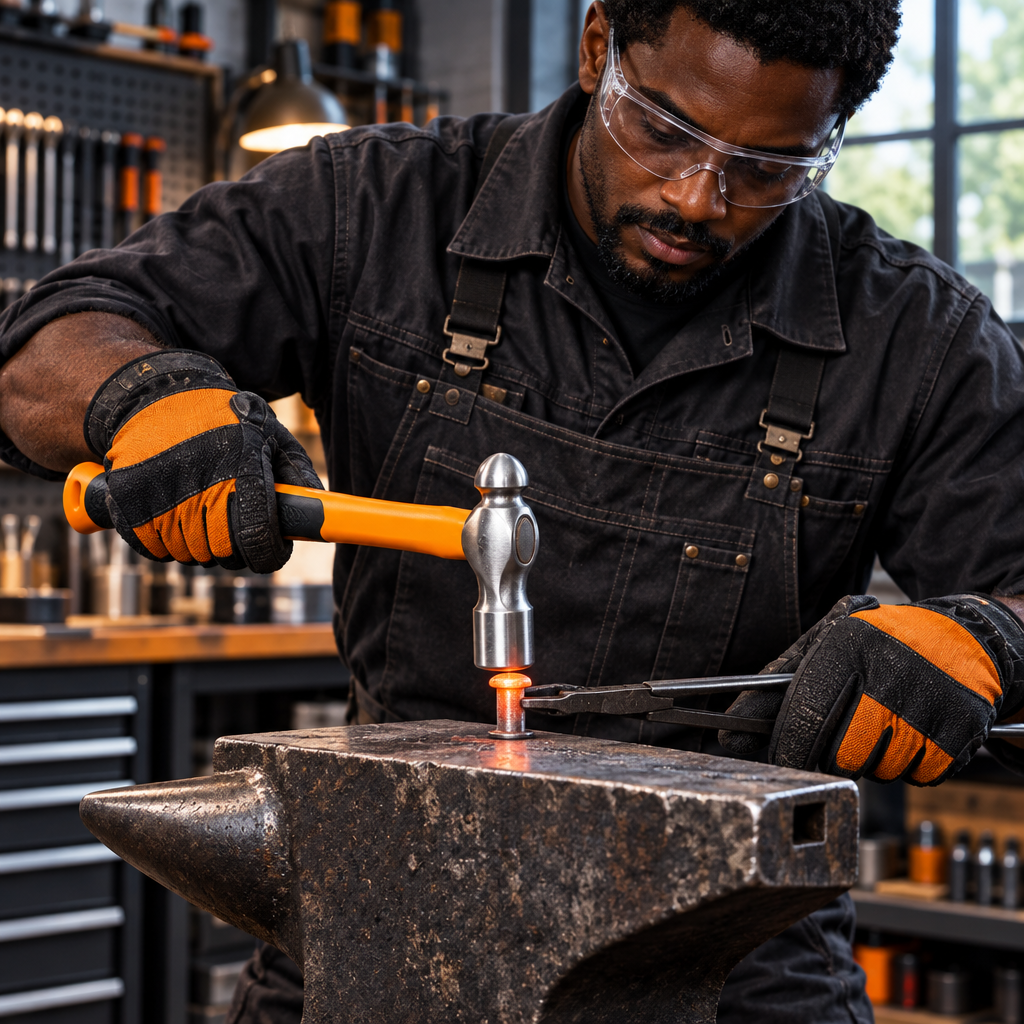 Black professional technician using the Coofix ball-peen hammer