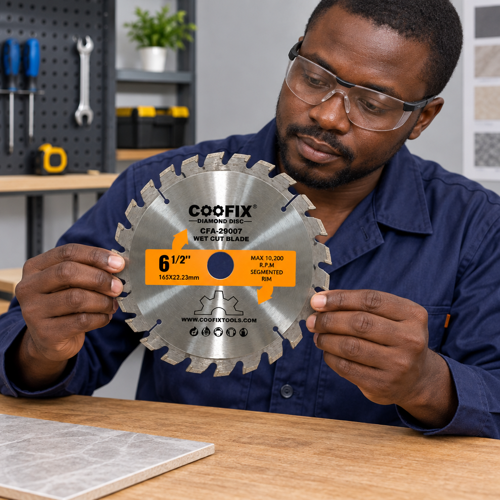 Black technician inspecting the Coofix diamond cutting disc