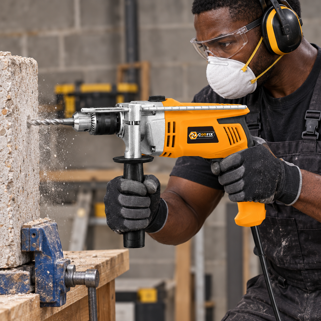 Black technician using the Coofix 900 W impact drill