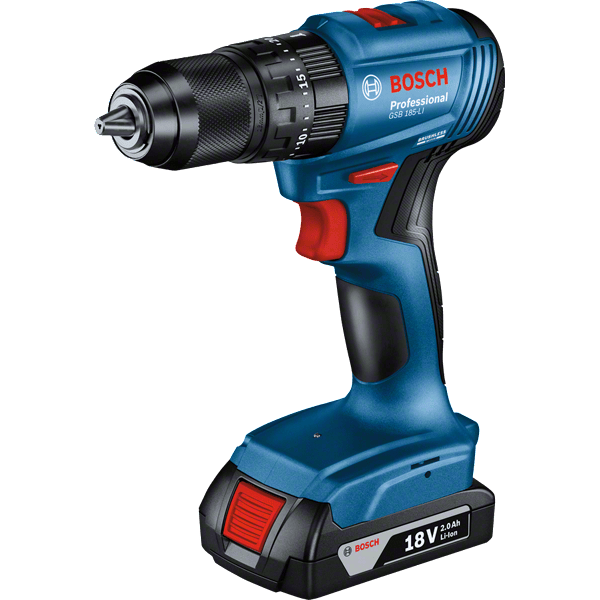 Bosch Drill Bosch 18V Brushless Cordless Impact Drill Driver with 2.0Ah Battery, 1,900 RPM, 13 mm Chuck - GSB 185-LI