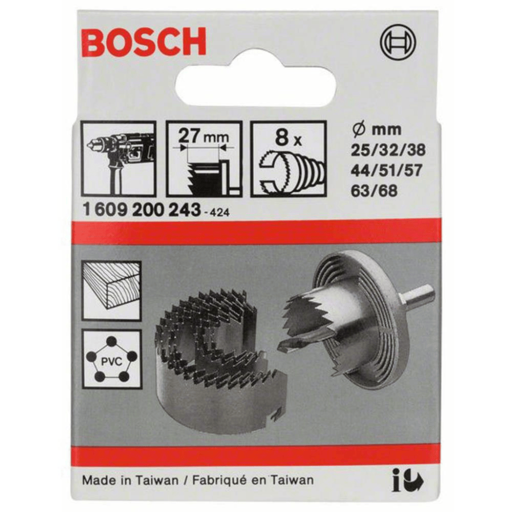 Bosch Hole Saws & Cores Bosch 8 Pieces Hole Saw Set for Wood & Plastics 25–68mm – 1609200243