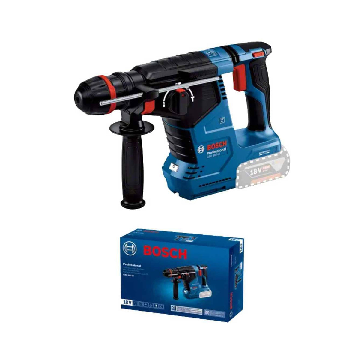 Bosch Drill Bosch SDS-Plus Cordless Rotary Hammer 18V 4.0Ah With Two Batteries - GBH 187-LI