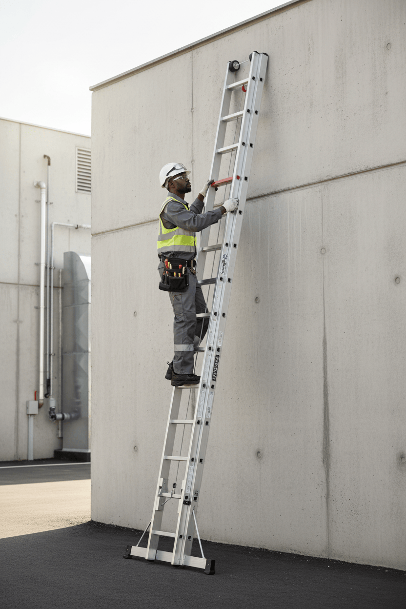 Cagsan Ladder & Access Equipment Cagsan Rope-and-Pulley Aluminium Extension Ladder with Wall Rollers | DuoRope Series