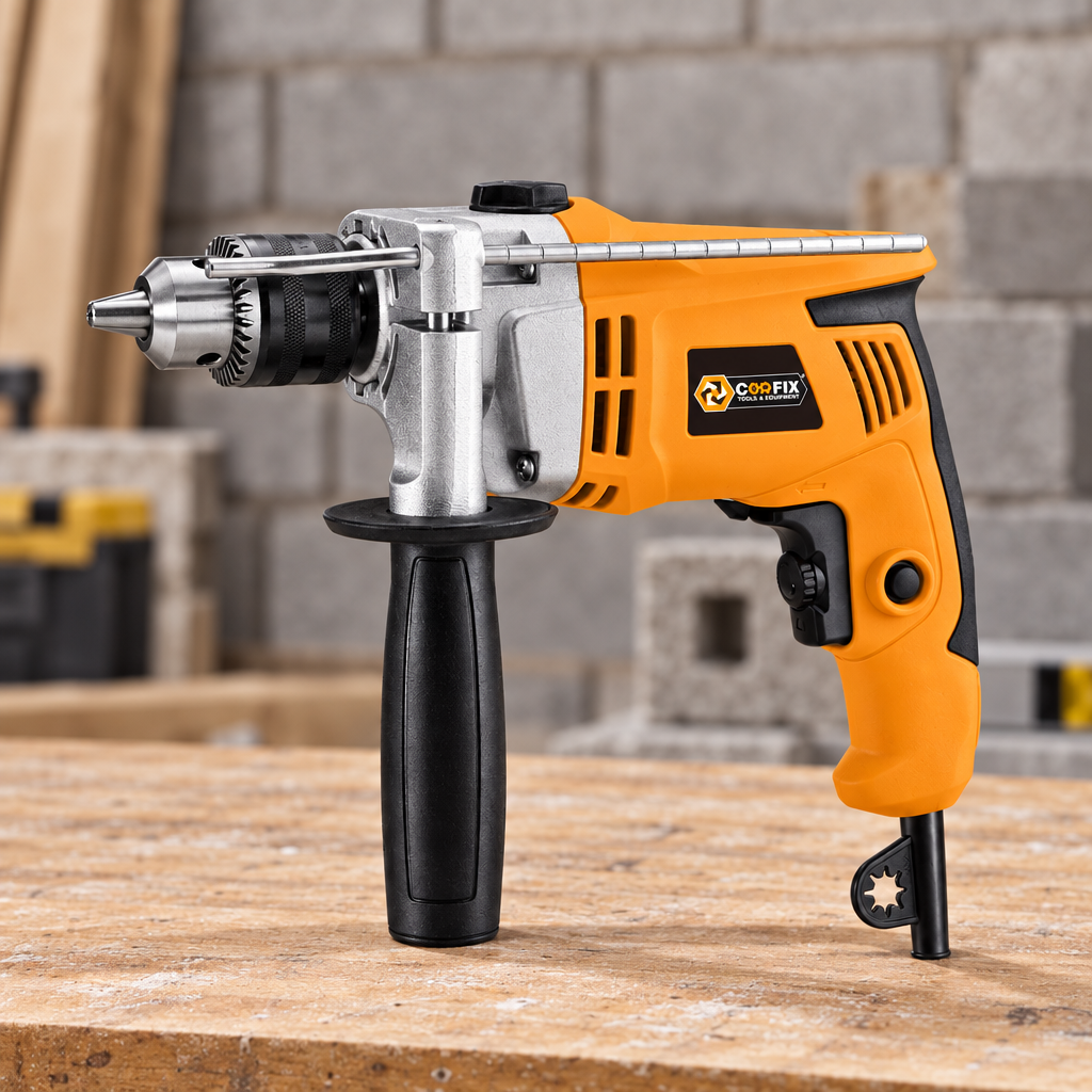 Coofix 900 W impact drill on a workbench