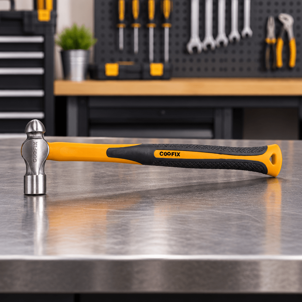 Coofix ball-peen hammer on a workshop table