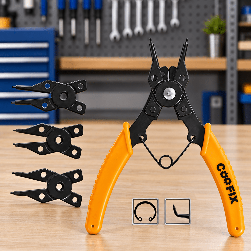 Coofix circlip pliers kit on a workshop table
