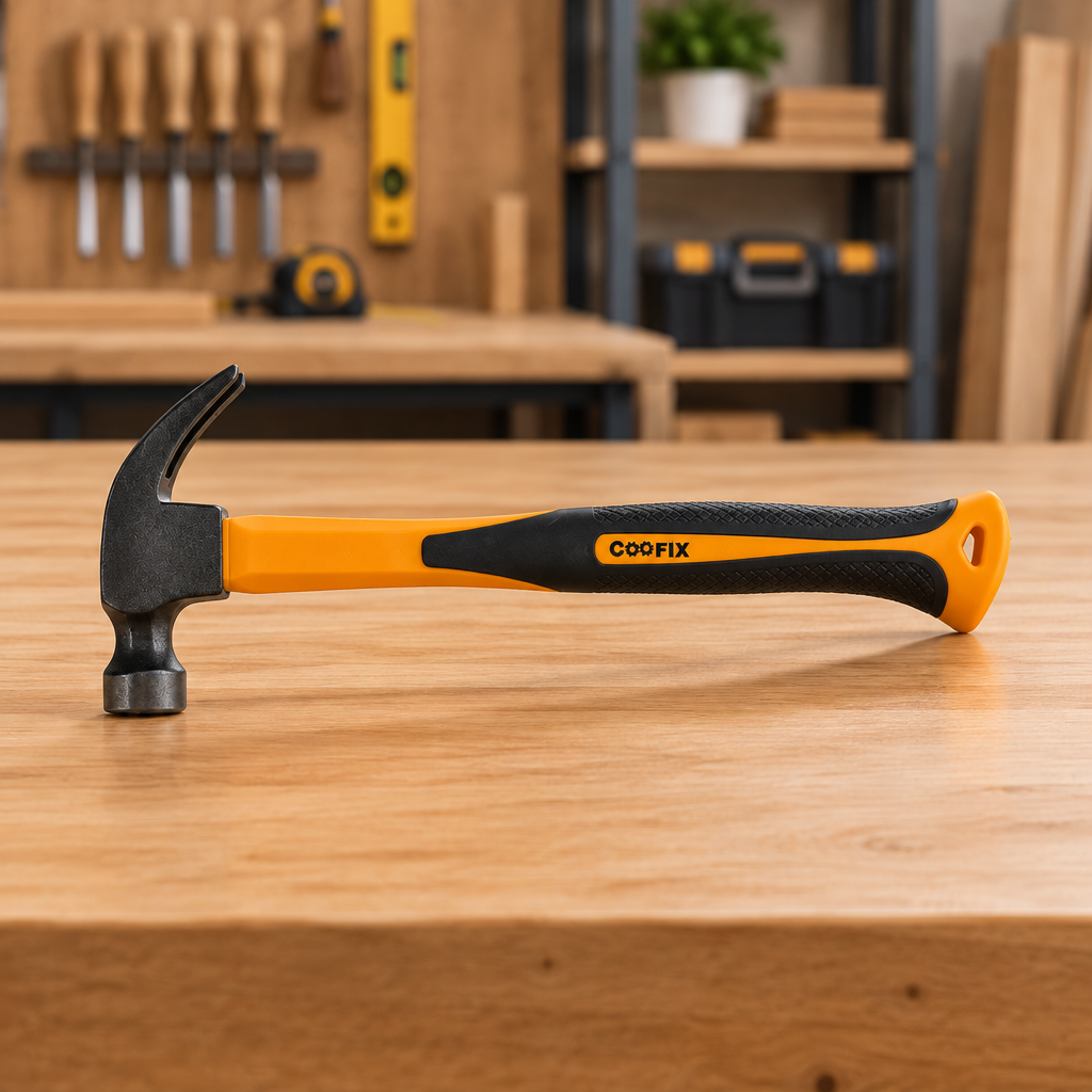 Coofix claw hammer on a workshop table