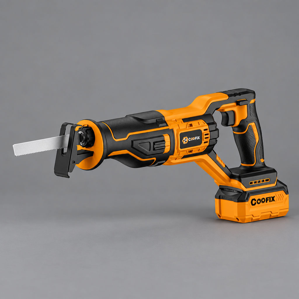Coofix cordless reciprocating saw on grey