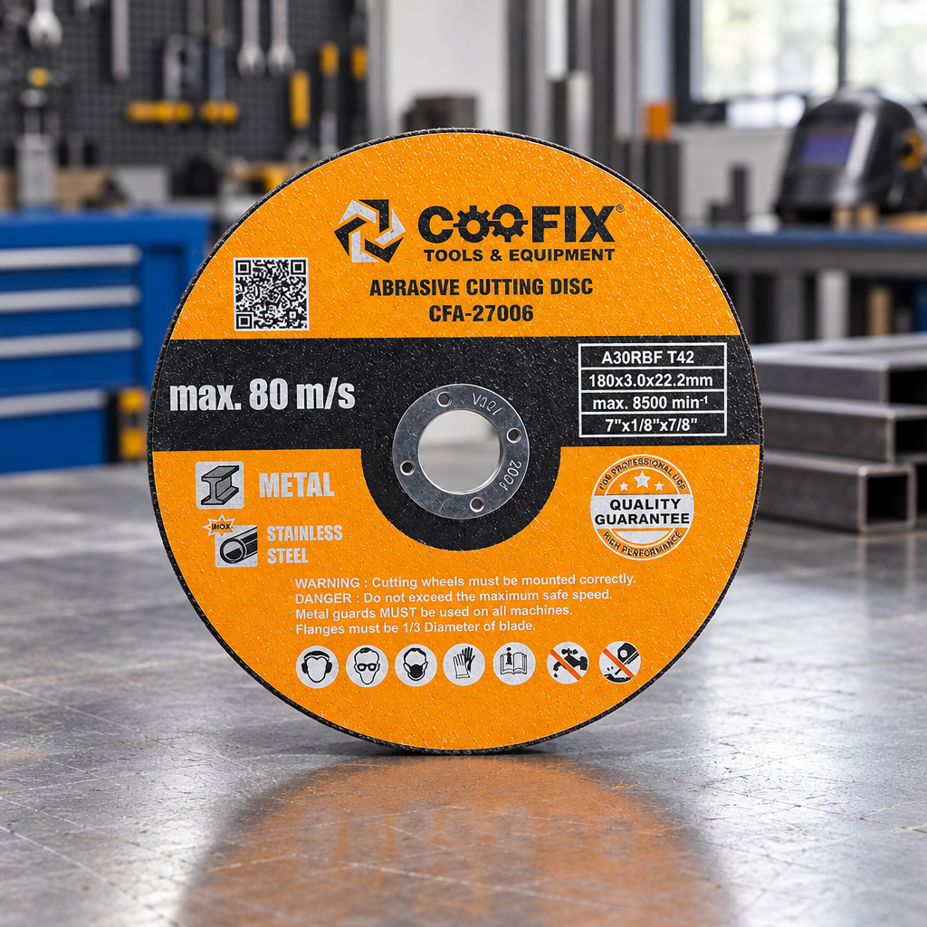 Coofix cutting disc on a workbench