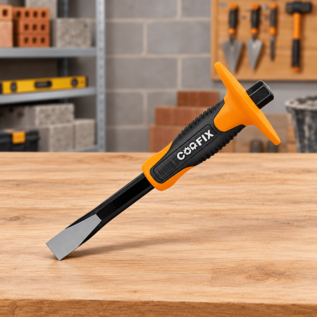 Coofix flat cold chisel on a workshop table
