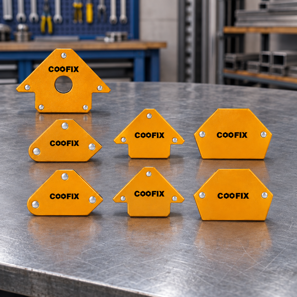 Coofix magnetic welding holders on a workbench