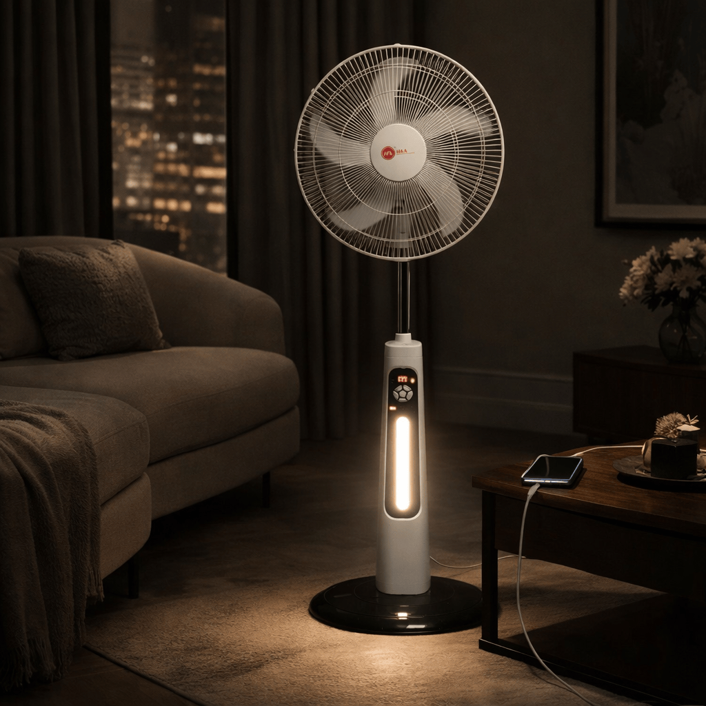 Decakila Fan & Cooler H&A 18-Inch Rechargeable Standing Fan with Remote, LED Light & USB Port - 300A-18