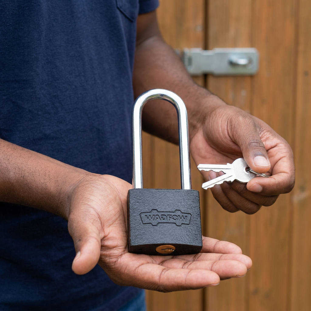 Face-hidden inspection of the Wadfow padlock and keys