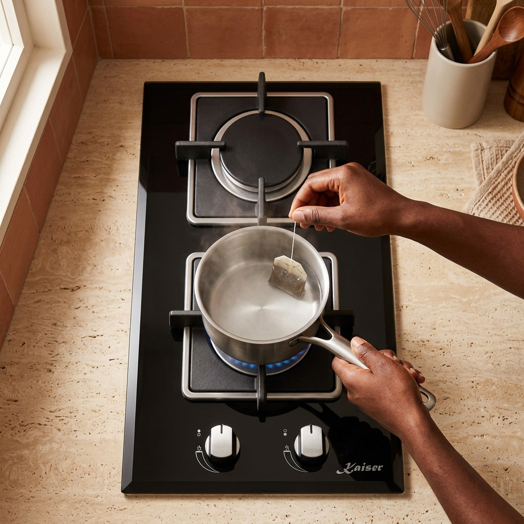 Face-hidden tea preparation with the Kaiser Grand Chef Domino black two-burner hob