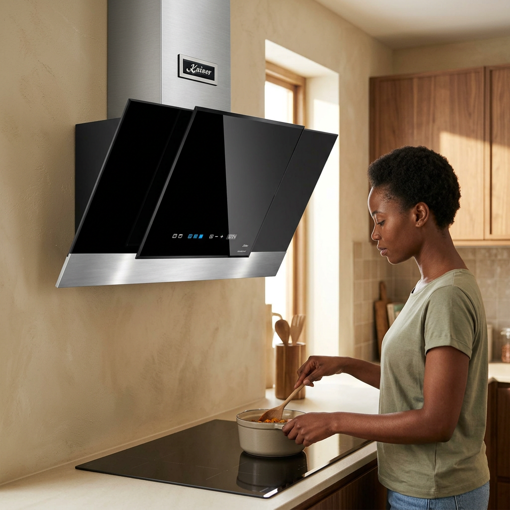 Face-visible cooking scene beneath the Kaiser Grand Chef Eco cooker hood